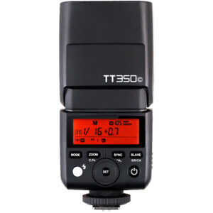 Godox TT350C TTL Flash para cámaras Canon con lámpara de modelado y sistema inalámbrico de 2.4 GHz.