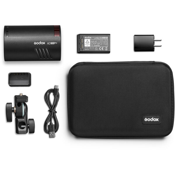 Flash Portátil Godox AD100Pro TTL con cabezal redondo y accesorios incluidos