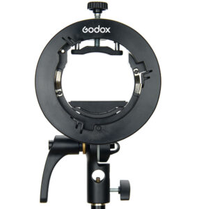 Soporte Godox S2 con montura Bowens para flashes speedlight y AD200Pro/AD400Pro, compatible con modificadores de luz.