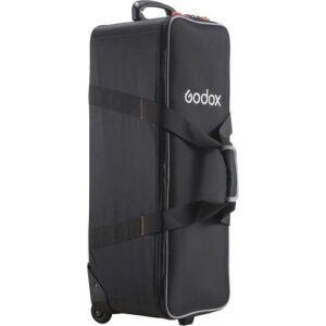 Maleta de Transporte con ruedas Godox CB-04, con asas, ruedas tipo skate y compartimentos para kits de iluminación.